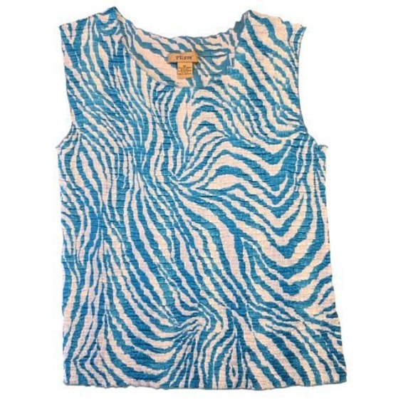 Plisse Tops - Vintage Plisse M Stretch Teal Animal Zebra Crepe Crinkle Textured Tank 90s Y2K